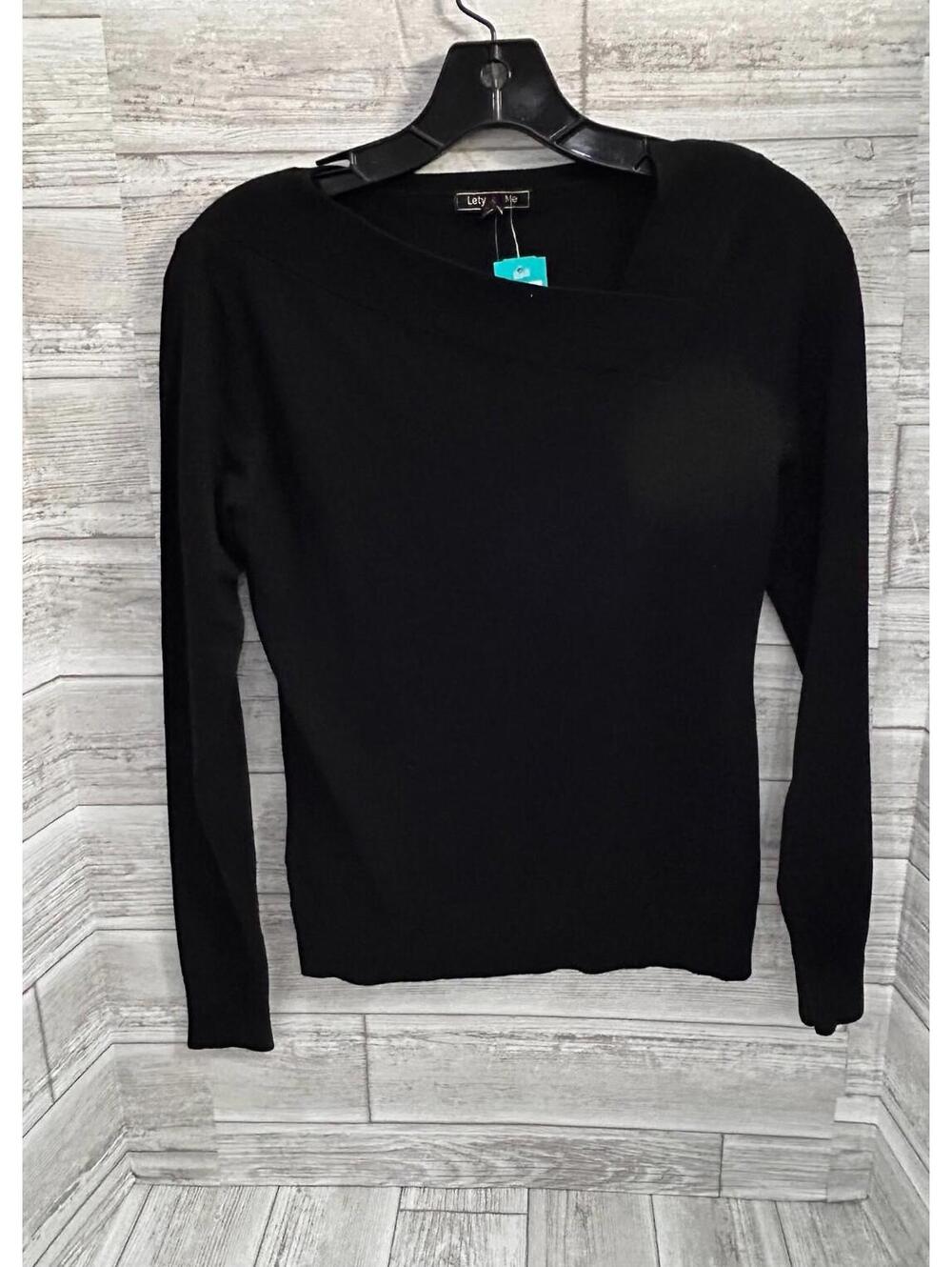 Lety & Me Beatrix Sweater Women's XS Black Asymmetrical Neck Classic Cozy NWT